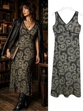 Vintage Practical Magic Baby Doll V Neck Paisley Witchy Women’s Maxi Dress Sz 6